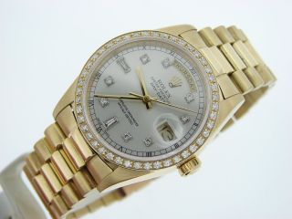 Mens Rolex Day - Date President 18K Gold Watch Silver Diamond Dial 1ct Bezel 18038 3