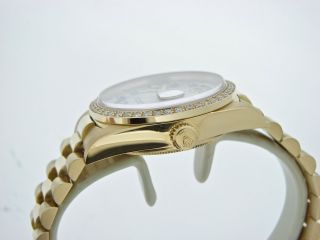 Mens Rolex Day - Date President 18K Gold Watch Silver Diamond Dial 1ct Bezel 18038 4