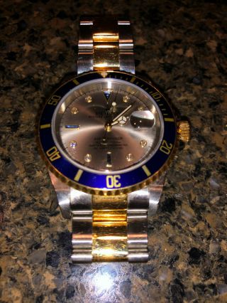 Rolex Submariner 18k Yellow Gold/Steel Serti Diamond Dial Watch 4