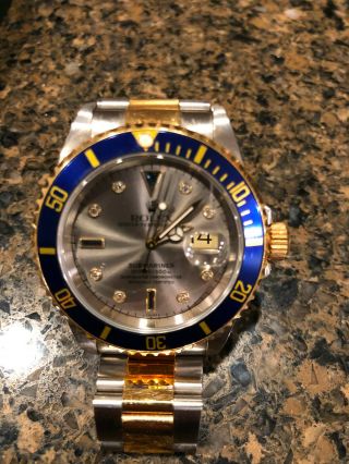 Rolex Submariner 18k Yellow Gold/Steel Serti Diamond Dial Watch 8