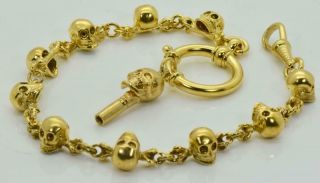 Rare Victorian 18k Gold Plated Memento Mori Skulls&bones Pocket Watch Chain&key