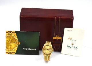 GENTS ROLEX OYSTER DATEJUST 16008 WRISTWATCH 18K YELLOW GOLD BOX PAPERS c1980 11