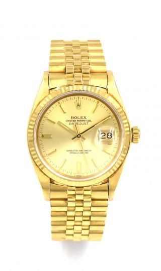 Gents Rolex Oyster Datejust 16008 Wristwatch 18k Yellow Gold Box Papers C1980