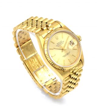 GENTS ROLEX OYSTER DATEJUST 16008 WRISTWATCH 18K YELLOW GOLD BOX PAPERS c1980 2