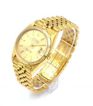 GENTS ROLEX OYSTER DATEJUST 16008 WRISTWATCH 18K YELLOW GOLD BOX PAPERS c1980 3
