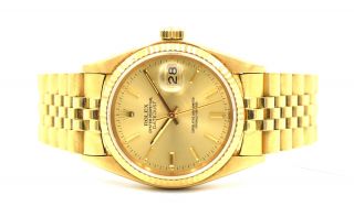 GENTS ROLEX OYSTER DATEJUST 16008 WRISTWATCH 18K YELLOW GOLD BOX PAPERS c1980 4