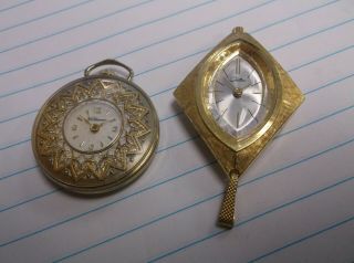 2 Vintage Swiss Ladies Pendant Pocket Watch Watches Woldman & Chateau Running