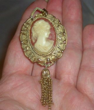 Vintage Lucerne Swiss Made Rowman Numeral Cameo Tassel Pendant Watch