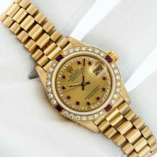Rolex President Datejust 18k Yellow Gold Champagne String Diamond Womens Watch