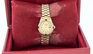 Rolex President Datejust 18K Yellow Gold Champagne String Diamond Womens Watch 2