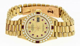 Rolex President Datejust 18K Yellow Gold Champagne String Diamond Womens Watch 4