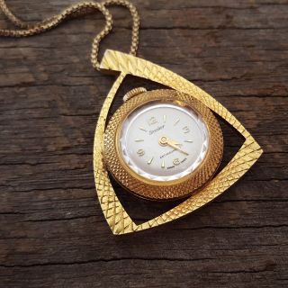 Vtg Sinclair Swiss Antimagnetic Watch Pendant Pocket Necklace Gold Tone Wind Up