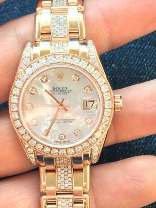 Rolex 81315 34mm Rose Gold Pearlmaster Watch,  White MOP Diamond Dial 2