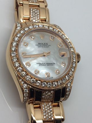 Rolex 81315 34mm Rose Gold Pearlmaster Watch,  White MOP Diamond Dial 4