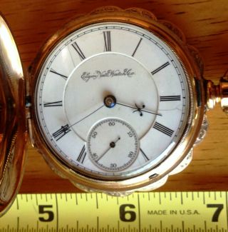 1893 Elgin B.  W.  Raymond Pocket Watch,  15 Jewels,  Size 18,  14k Gold Hunter Case