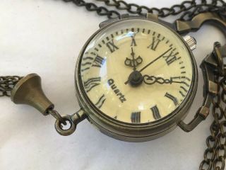 Brass Sphere Vintage Magnifying Glass On Both Sides Orb Pocket Watch Necklace