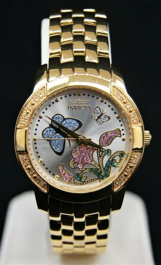 Ladies Invicta Fantasy Garden 5771 Diamond Bezel Gold Tone Quartz Watch B0802