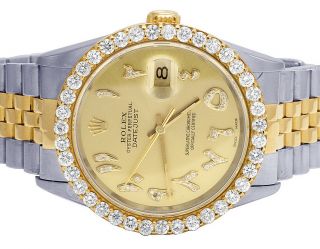 Rolex Datejust 18k/steel Two Tone 36mm Champagne Arabic Dial Diamond Watch 3.  5ct