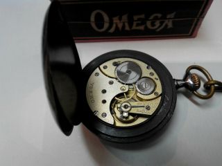 VERY RARE ANTIQUE POCKET WATCH OMEGA SWISS MADE OPEN FACE,  BOX AND CHAIN 11