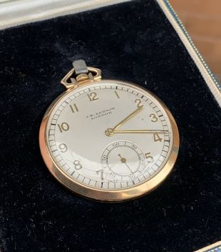 A GENTS FINE QUALITY BOXED SOLID 9CT GOLD J.  W.  BENSON ART DECO POCKET WATCH,  1936 9
