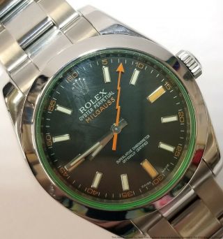Rolex Milgauss 116400 Green Bezel Orange Hand Stainless Steel Watch 12
