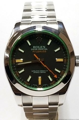 Rolex Milgauss 116400 Green Bezel Orange Hand Stainless Steel Watch