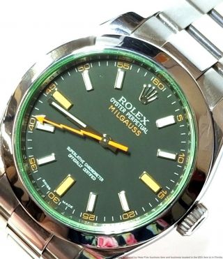 Rolex Milgauss 116400 Green Bezel Orange Hand Stainless Steel Watch 2