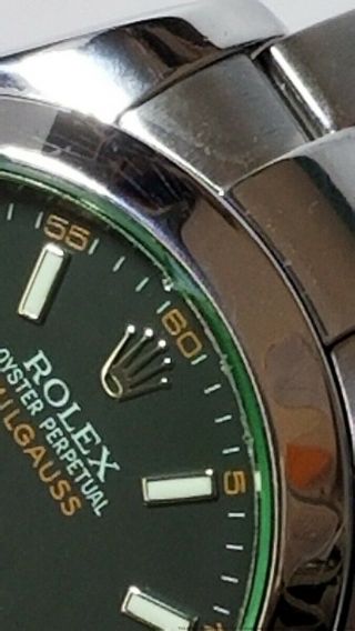 Rolex Milgauss 116400 Green Bezel Orange Hand Stainless Steel Watch 3