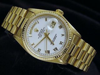 Mens Rolex Day - Date President 18k Yellow Gold Watch Quickset White Roman 18038