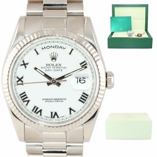 Modern Rolex President 118239 18k White Gold White Roman Heavy Band Watch