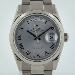 Rolex President Day - Date,  Ref 118209,  18k White Solid Gold,  Silver Roman Dial