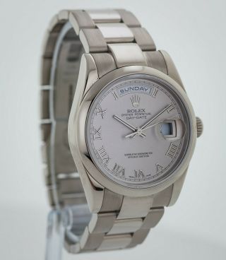Rolex President Day - Date,  Ref 118209,  18K White Solid Gold,  Silver Roman Dial 3