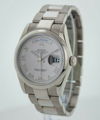 Rolex President Day - Date,  Ref 118209,  18K White Solid Gold,  Silver Roman Dial 4