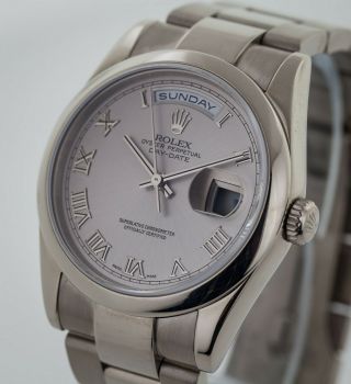 Rolex President Day - Date,  Ref 118209,  18K White Solid Gold,  Silver Roman Dial 5