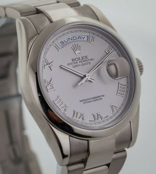 Rolex President Day - Date,  Ref 118209,  18K White Solid Gold,  Silver Roman Dial 6
