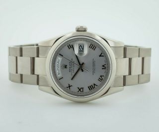 Rolex President Day - Date,  Ref 118209,  18K White Solid Gold,  Silver Roman Dial 7