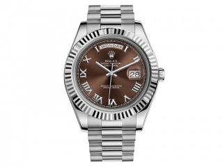 Rolex Day - Date Ii President White Gold 41mm Fluted Bezl Havana Brown Dial 218239
