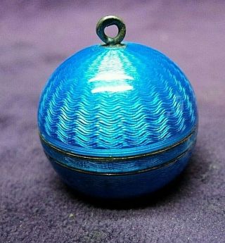 1930s Juvenia Swiss Blue Enamel Guilloche Necklace Pendant Ball Watch - " As - Is "