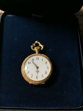 Antique Diamond C.  H.  Meylan Brassus 18k Gold Open Face Womens Pocket Watch Runs