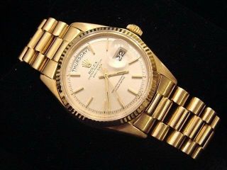 Mens Rolex Day - Date President Solid 18k Yellow Gold Watch Silver Vintage 1803