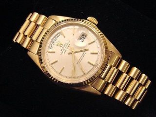 Mens Rolex Day - Date President Solid 18K Yellow Gold Watch Silver Vintage 1803 2