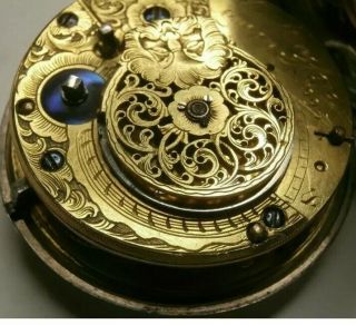 Antique Sterling Silver Pair Case Verge Fusee Pocket Watch - Key Wind,  London 6