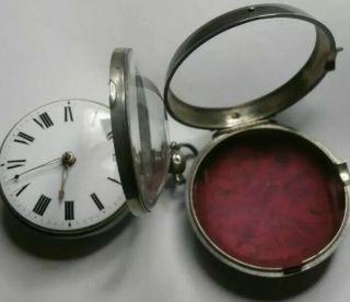 Antique Sterling Silver Pair Case Verge Fusee Pocket Watch - Key Wind,  London 8