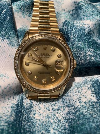 Mens Rolex Day - Date President Solid 18k Gold Watch Diamond Dial 1ct Bezel 18038 2
