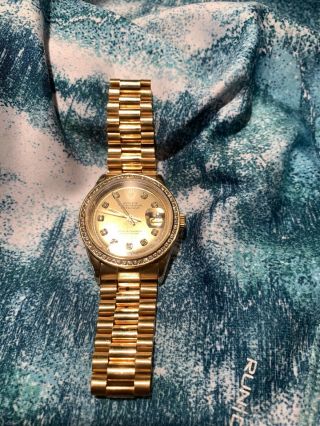Mens Rolex Day - Date President Solid 18k Gold Watch Diamond Dial 1ct Bezel 18038 3