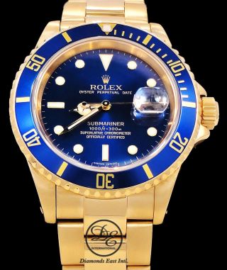 Rolex Submariner 16618 18k Yellow Gold Oyster Blue Dial & Bezel Watch