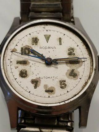 Vtg Mens 1960s Rodana Automatic Silver Tone Wristwatch Parts Watch
