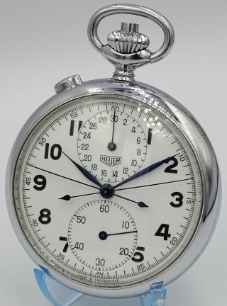 Vintage Heuer Chronograph Rattrapante Split Second cal.  Valjoux 76R pocket watch 2