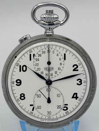 Vintage Heuer Chronograph Rattrapante Split Second cal.  Valjoux 76R pocket watch 5