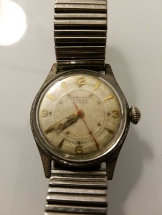 Vtg Mens 1950s Laraspa 17j Silver Tone Wristwatch Swiss Watch